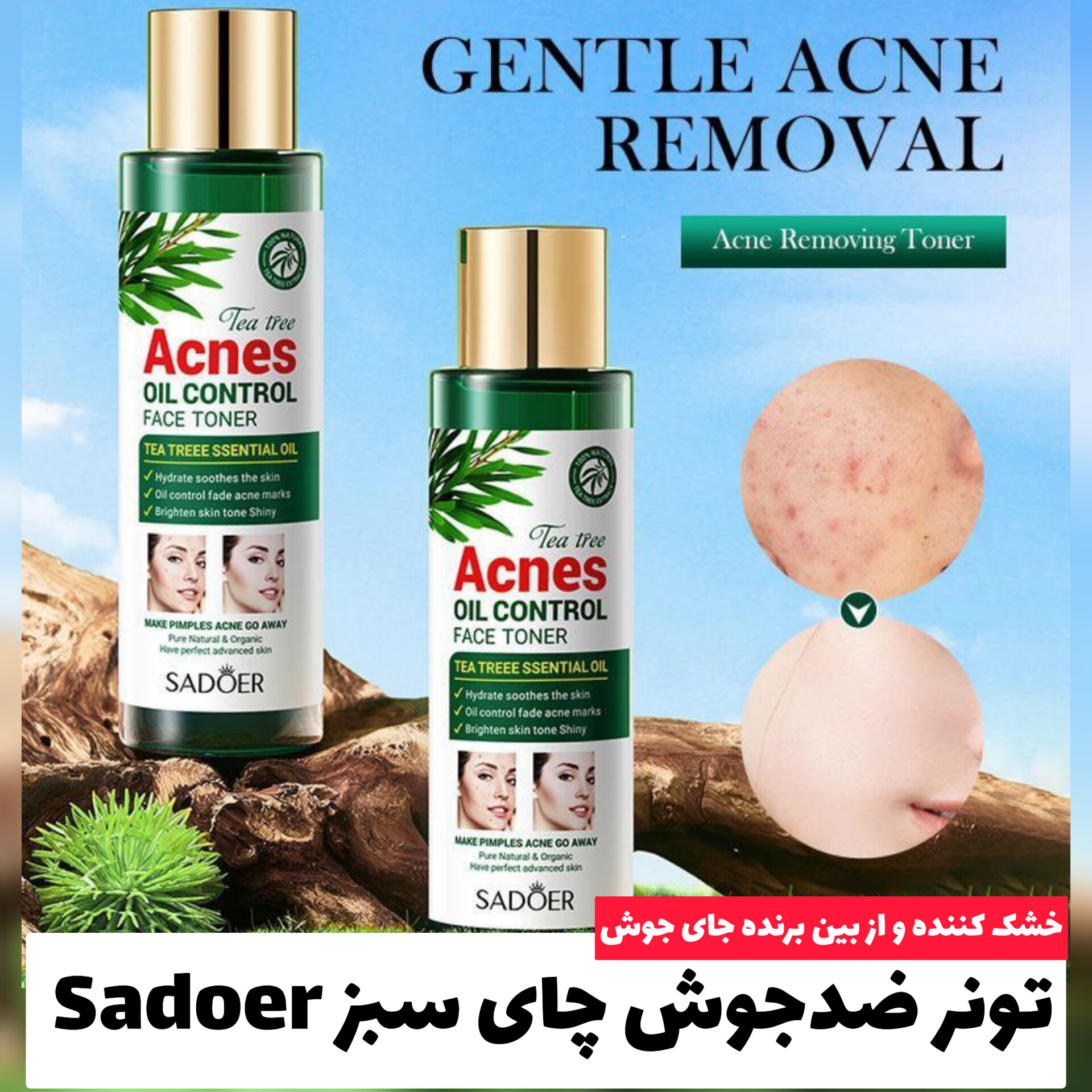تونر ضدجوش چای سبز سادور Sadoer با تمرکز بر استفاده آسان و نتیجه طبیعی در گروه ضدجو‌ش