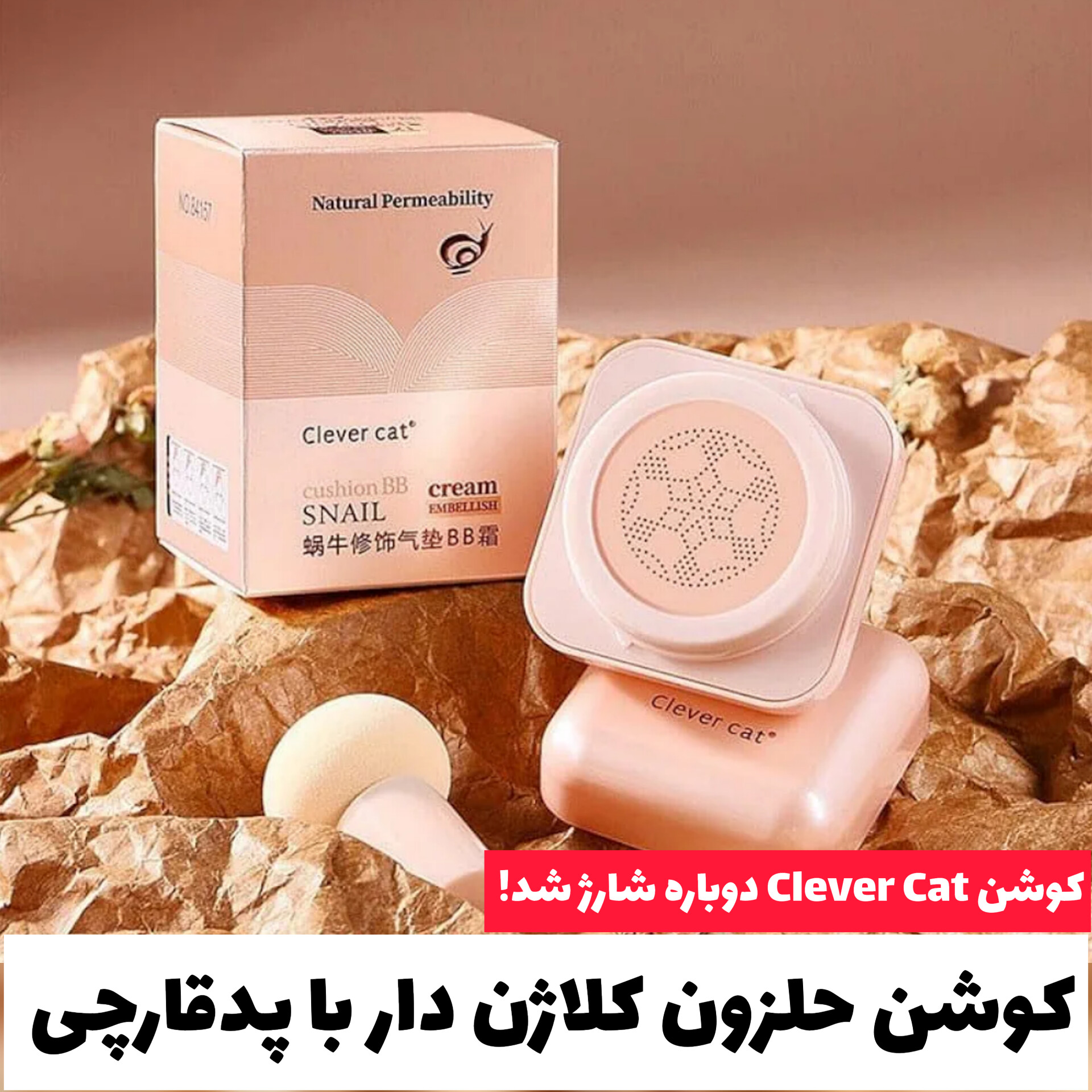 کوشن حلزون کلاژن دار با پدقارچی Clever Cat؛ انتخابی متناسب با مراقبت و زیبایی روزمره در گروه کوشن